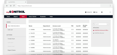 mySonitrol website interface with admin access